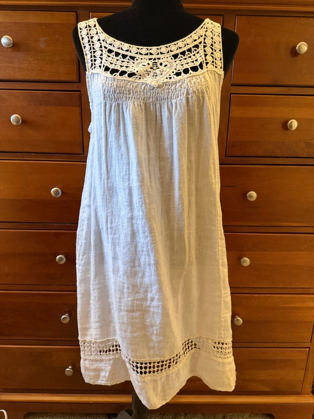 Women's White Crochet Yoke Midi Sundress